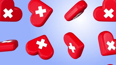 3D Heart with White Plus Symbol Falling Animation. Medical Symbols. Red Hearts. Stock Footage 285938871
