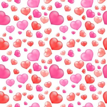 3d Hearts seamless pattern. Red and pink realistic hearts on white background Stock Illustration