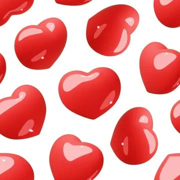 3d hearts seamless pattern. Repeated red love symbols, render valentine day Stock Illustration