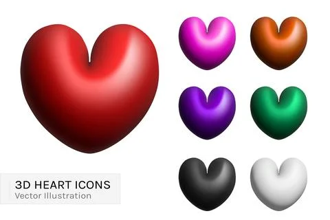3D hearts set vector illustration design. Stock Illustration