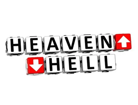 3d heaven hell button click here block text Stock Illustration