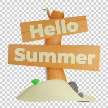 3d hello summer board with transparent background Stock Illustration