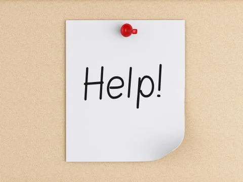 3d Help word on post-it over cork. イラスト素材