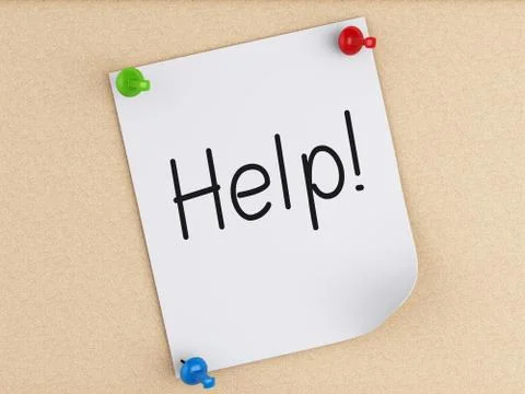 3d Help word on post-it over cork. Illustrazione stock