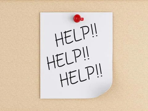 3d Help word on post-it over cork. 库存插图