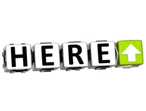 3d here navigation button cube text Stock Illustration