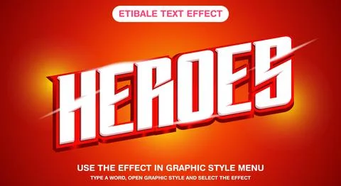 3d Heroes text effect vector editable text effect Stock Illustration