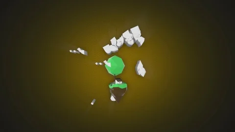 3d hexagon pattern background and tiny floating isle in clouds as an abstract Stock Footage 125649140