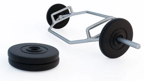 A 3d of Hexagonal trap bar and small black dumbbell Stock Illustration
