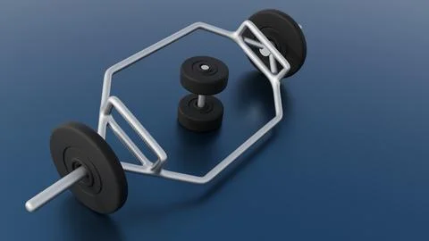 A 3d of Hexagonal trap bar and small black dumbbell Stock Illustration