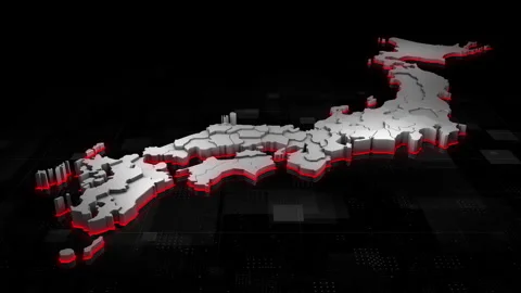 3D hi-tech Digital Map of Japan Stock Footage 264036007