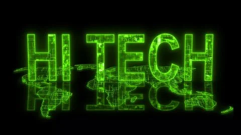 3d HI tech text technology earth map glowing green Stock Illustration