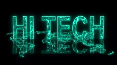 3d HI tech text technology earth map glowing cyan Stock Illustration