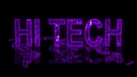 3d HI tech text technology earth map glowing purple Stock Illustration