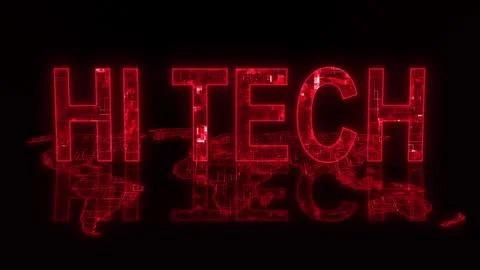 3d HI tech text technology earth map glowing red Stock Illustration