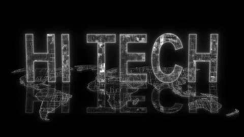 3d HI tech text technology earth map glowing white Stock Illustration