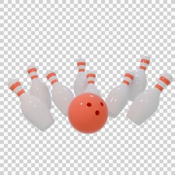 3D High Quality bowling ball hitting pins isolated Stock Illustration