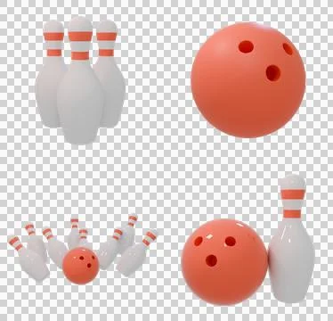3D High Quality bowling ball and pins icons set Stock Illustration