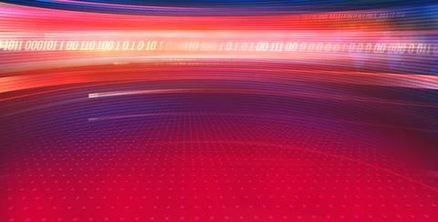 3d of a high tech stage background with floating digital numbers on wall screen Stock Illustration