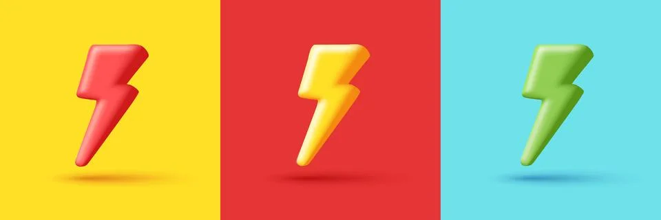 3d High voltage icon, danger. Electric hazard sign with lighting. Set in di.. Stock Illustration