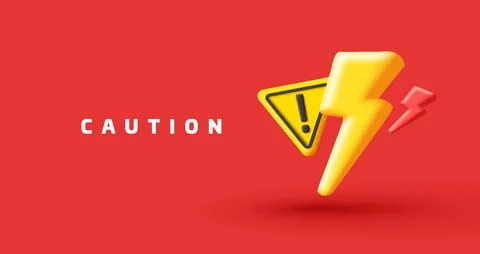3d High voltage icon, danger. Electric hazard sign with lighting and triangle Ilustração Stock