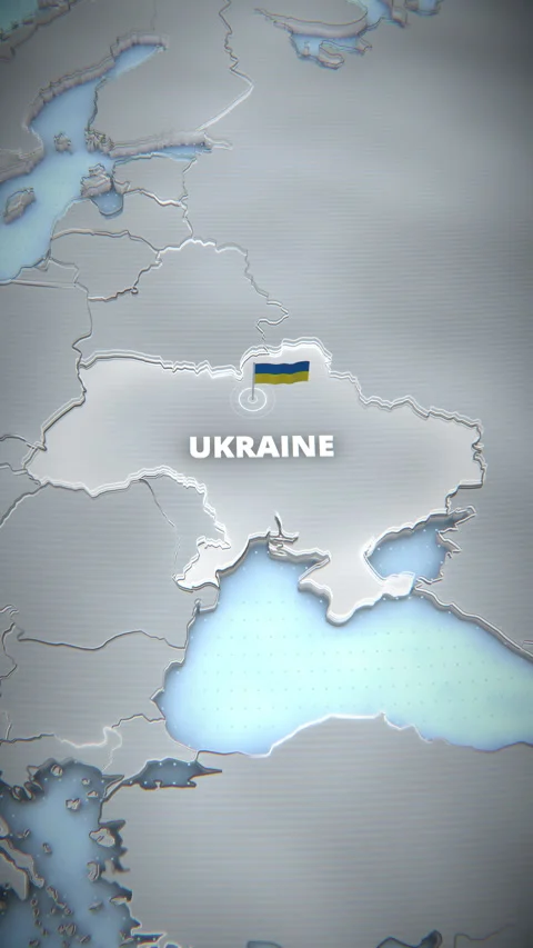3D Highlighted Vertical Map of Ukraine with Flag Pin and Text Stock Footage 334021309