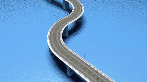 3D highway road over blue water Ilustração Stock