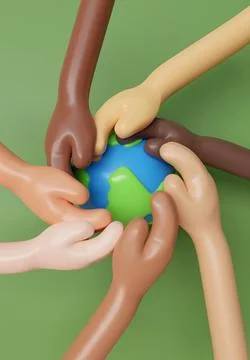 3d holding in hand with global connection concept. holding in hand with global Stock Illustration