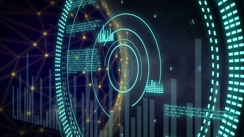 3D holo rings rotating pulsing and shrinking around gold spine triggered by scan Stock Footage 334337587