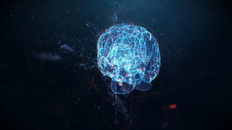 3d Hologram of Human brain Surrounded By Energy Flows In A Futuristic Style HUD Stock Footage 211324570