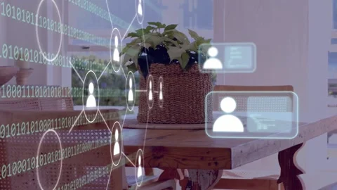 3D hologram network starting left, sending bits, linking nodes, sliding cards, Stock Footage 335739752