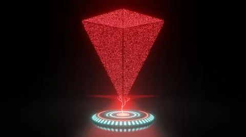 3D hologram of a sci-fi cone shape made up of particles on a black background Stock Illustration
