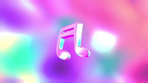 3D Holographic Chrome Musical Note Symbol '?' on Vivid Multi-Color Nebula F.. Stock Footage 343009924