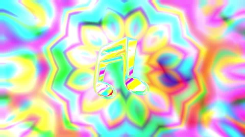 3D Holographic Chrome Musical Note Symbol on Vibrant Multi-Color Nebula Flo.. Видео 343027326