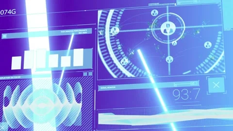 3D holographic dashboard displaying bar charts and network nodes pulsating in Stock Footage 326409909