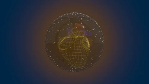 3D holographic heart rotating inside futuristic sphere illuminating light over Stock Footage 128071409