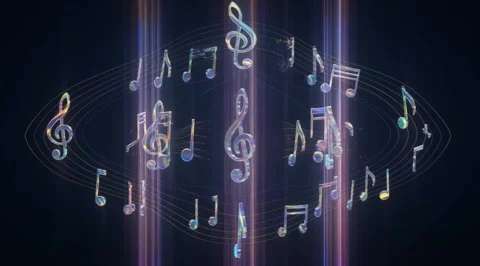 3D holographic music notes rotating in orbit Stock Footage 331459454