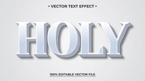 3D "HOLY" Text Effect with Shadow on White Background, Vector Design. Illustration