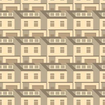 3d homes seamless pattern design vintage flat Stock Illustration