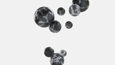 3D horizontal image render black marble sphere bubbles white background texture Stock Illustration