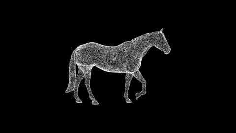 3D horse on black bg. Object dissolved white flickering particles. Business a Stock-Illustration