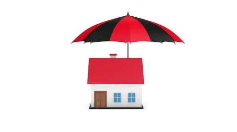 3d house comes under umbrella protection Stock Footage 61815798