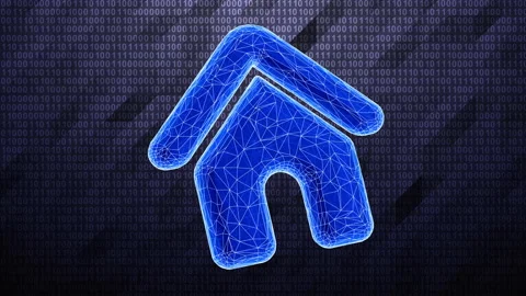 3D house icon isolated on dark hi-tech background in binary cyberspace. Video stock 232471482
