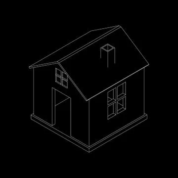 3D house icon. Vector outline illustration. Stockillustratie