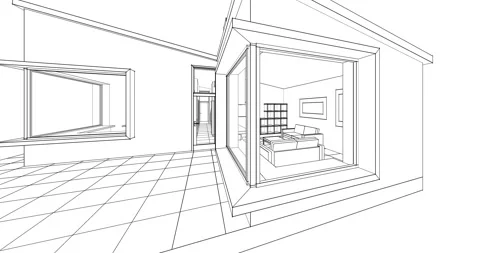 3d house interior sketch Stock Footage 306857428