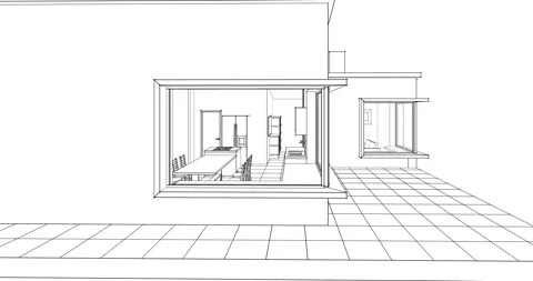3d house interior sketch Stock Footage 306857435