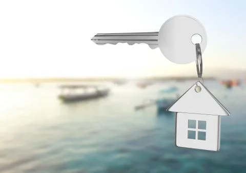 3D House Key floating over sea Foto stock