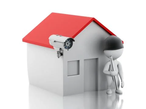 3d House with security CCTV camera. Stock Illustration