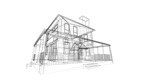 3D House Sketch Stock Footage 122798168