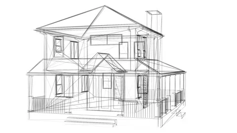 3d House Sketch Video stock 253407828